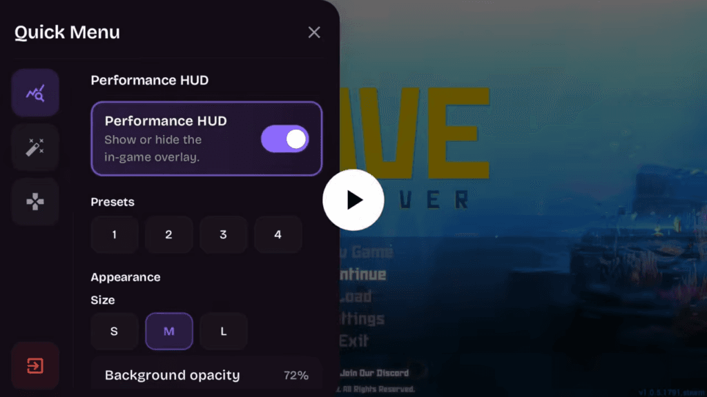 Quick Menu GameNative с пунктом Performance HUD